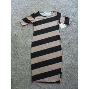 NEW LuLaRoe Julia Knee length Dress womans‎ size Small Black & Tan with Stripes!